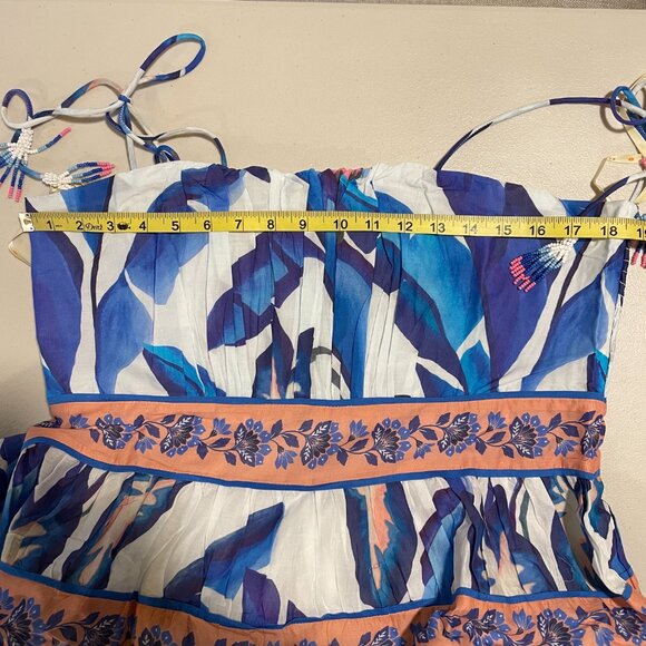 FARM RIO NWT "Blue Foliage" Sleeveless Empire Tier Midi/Maxi Blue/White/Peach XL - Picture 4 of 16